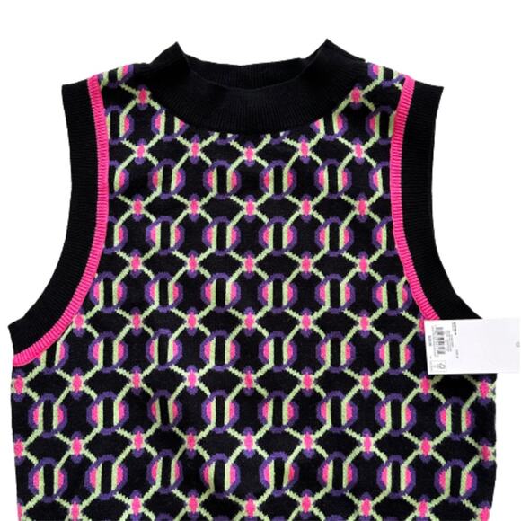 SO Retro Sweater Vest Preppy Black Fuchsia Crop High Neck Vest Junior Medium NEW - Picture 8 of 13